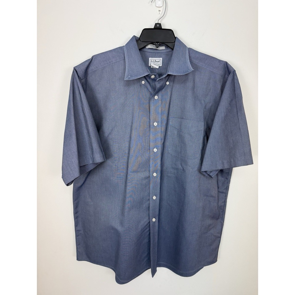 LL Bean Traditional Fit Wrinkle Free Blue Professional Short Sleeve Shirt 17R